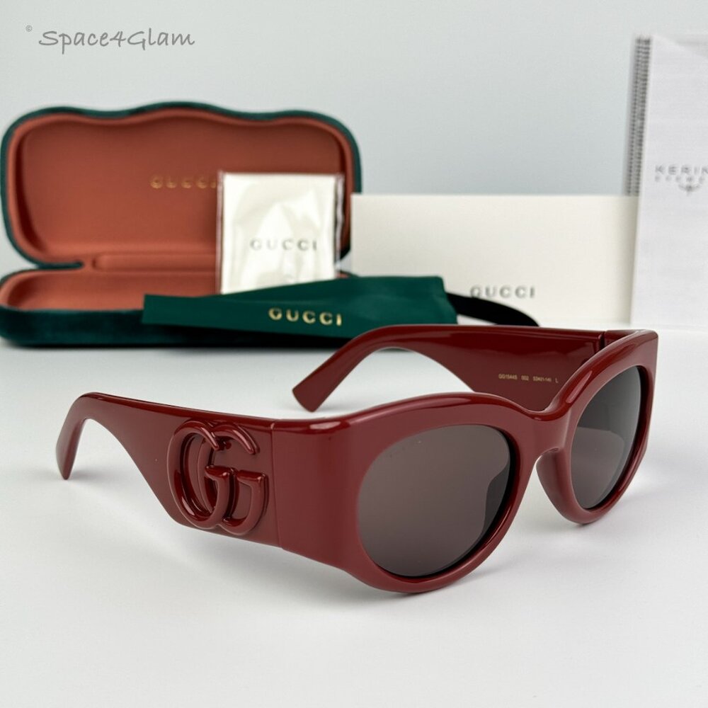 Gucci Women Sunglasses Burgundy Brown Oval GG1544S 002 BRAND NEW